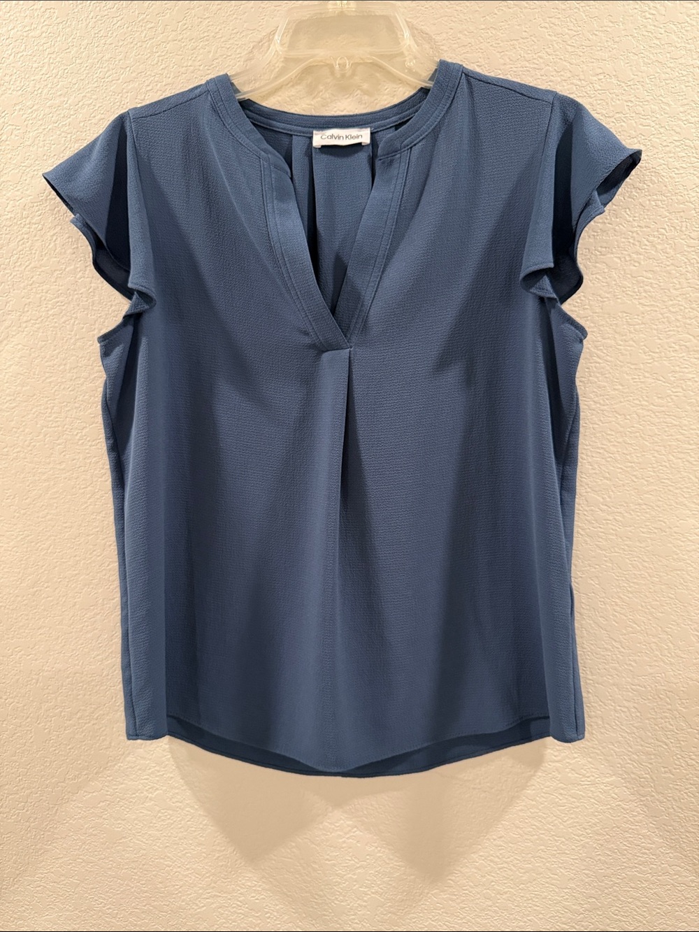 Calvin Klein Dusty Blue Cap Sleeve V-Neck Blouse